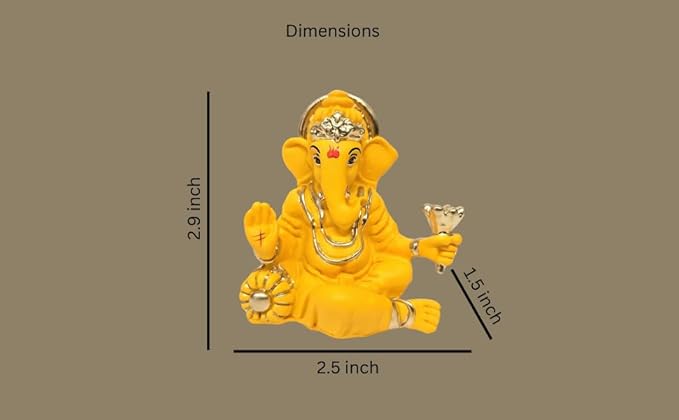 Dimensions of Takiya Ganesha idol in mango terracotta color, measuring 2.9 inches height and 2.5 inches width.