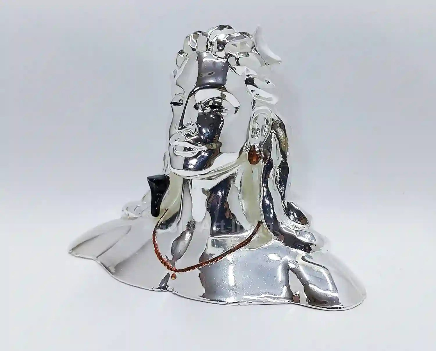6 inch Mahadev statue showing left side profile and detailed silver plating