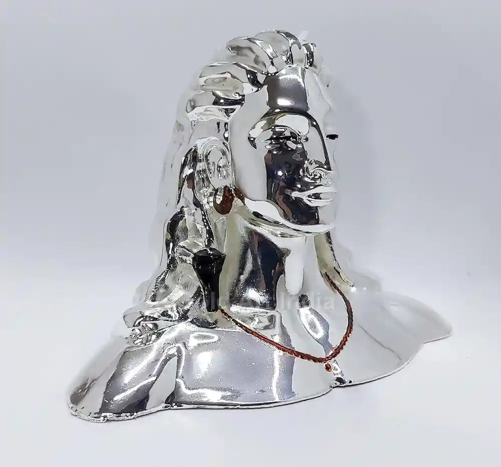 6 inch Mahadev statue showing right side profile and detailed silver plating
