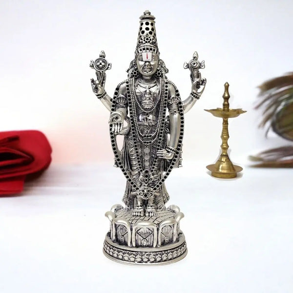 Lord Venkateshwara Idol โ Antique Silver Finish for Car/ Home Temple