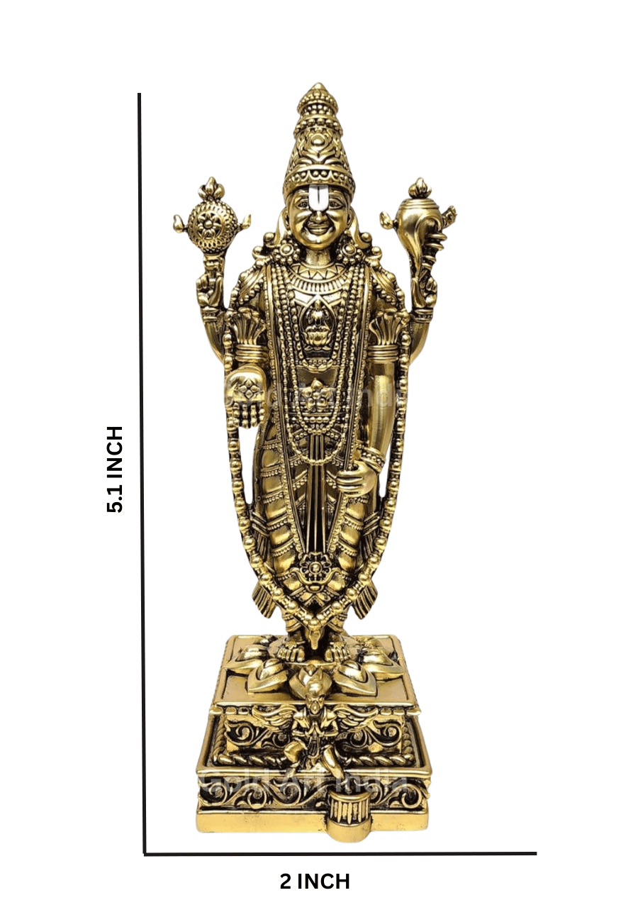 Lord Venkateshwara Idol in antique gold finish, 5.1 inches tall, perfect for home temple or office decor.