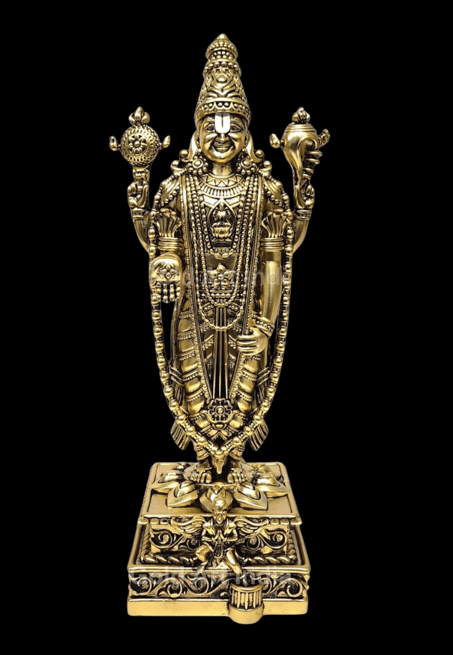 Lord Venkateshwara idol in gold antique finish, perfect for home temple and spiritual decor.