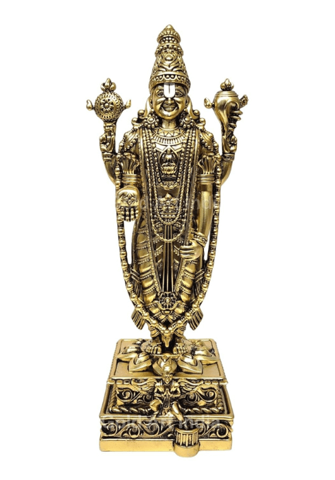 Lord Venkateshwara Idol in gold antique finish, perfect for home decor and religious worship.