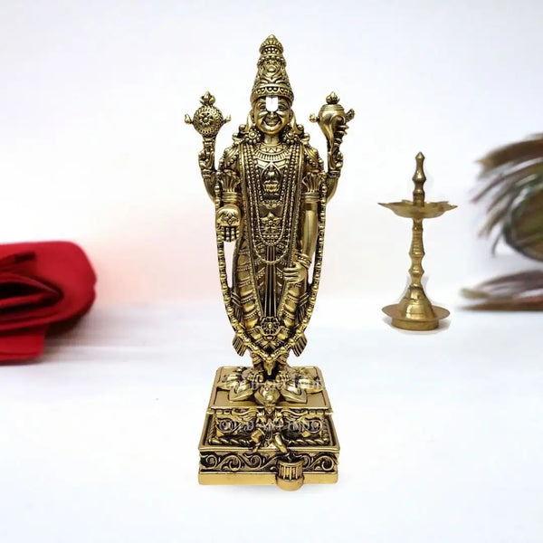 Lord Venkateshwara (Balaji) Idolโ 9 Inch Gold Antique Finish for Home Temple