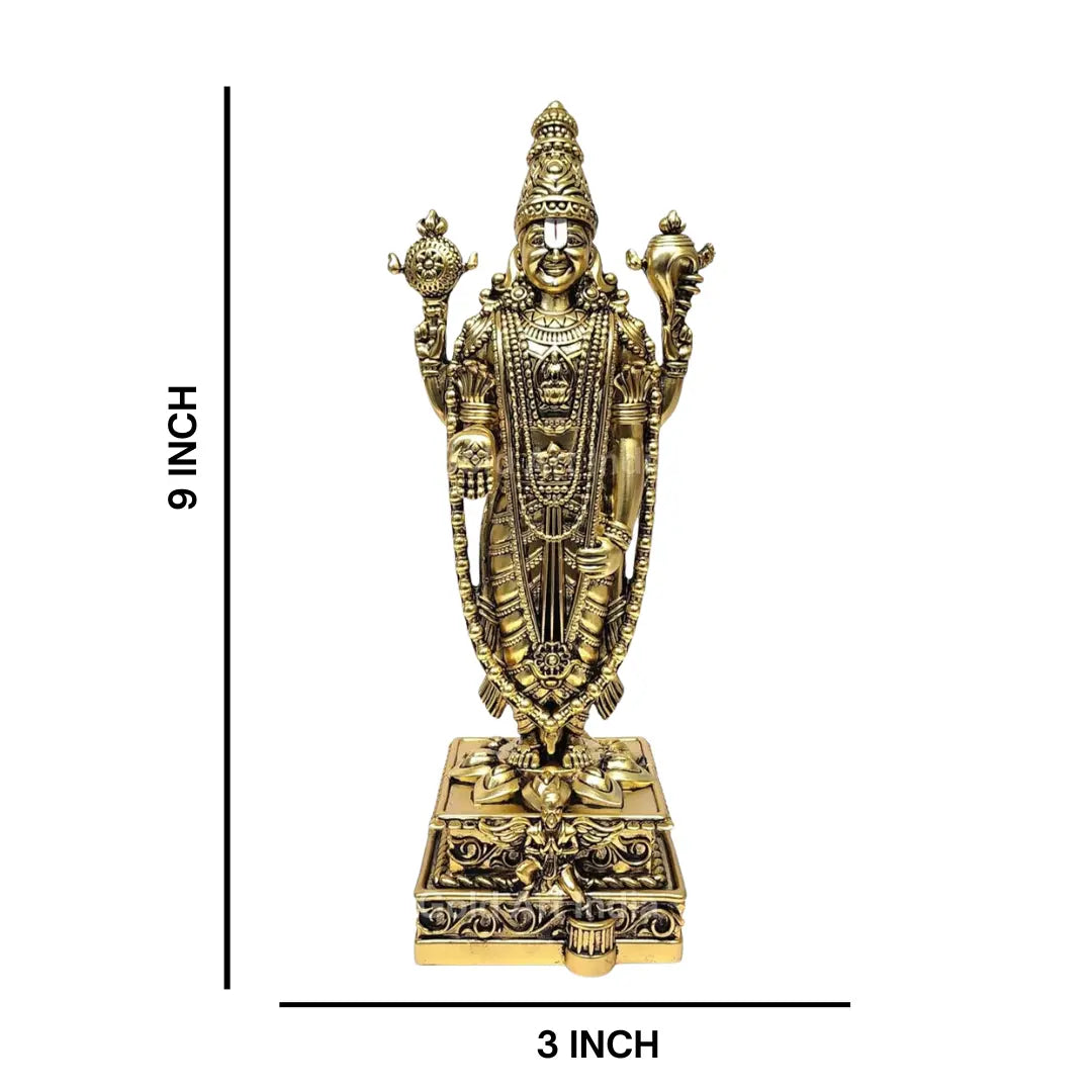Lord Venkateshwara idol in gold antique finish dimension 9 inch