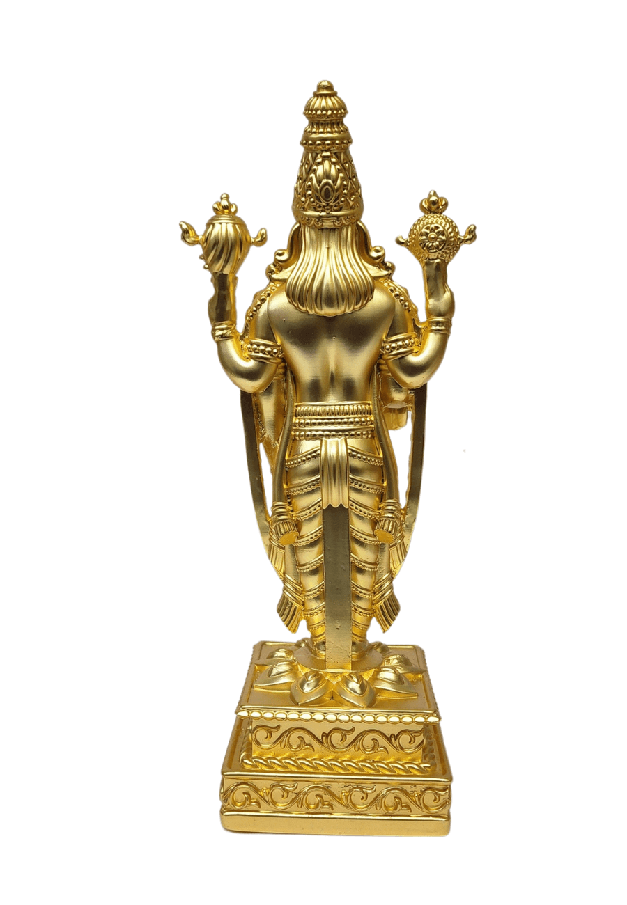 Gold-plated Lord Venkateshwara idol, intricately crafted, ideal for home temple and spiritual decor.