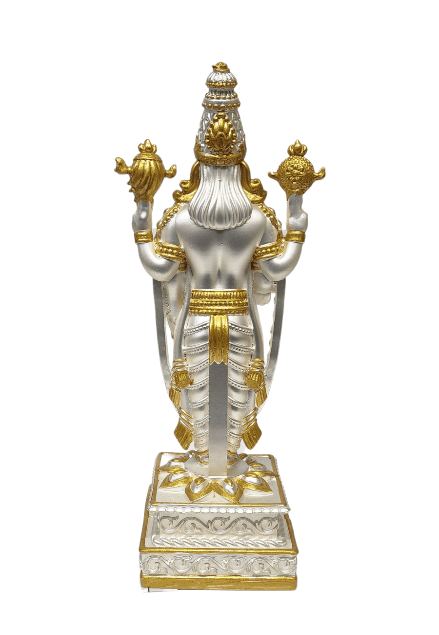 Lord Venkateshwara idol in two-tone matte silver and gold finish, intricately crafted with detailed features.