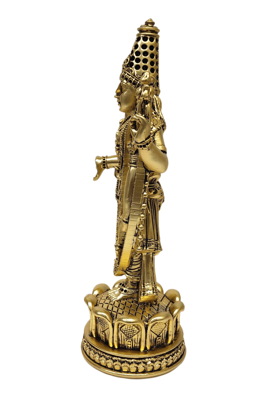 lord balaji idol Gold plated antique matte finish . intricate crafted ornaments and standing on Lotus Flower