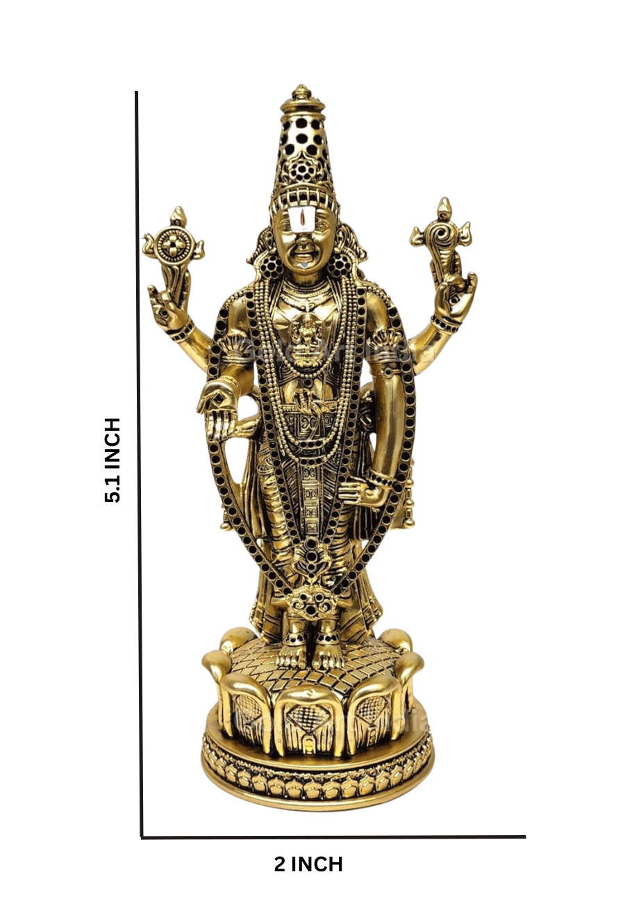 lord balaji idol Gold plated antique matte finish . intricate crafted ornaments and standing on Lotus Flower dimenstion 5.1x2x2 inches