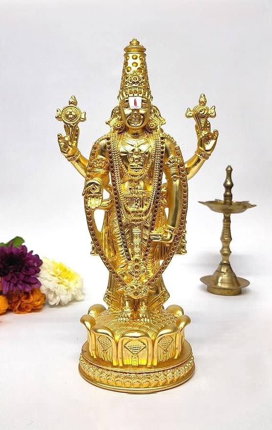 Lord Venkateshwara Idol – Premium Gold-Plated Murti for Car/ Home Temple