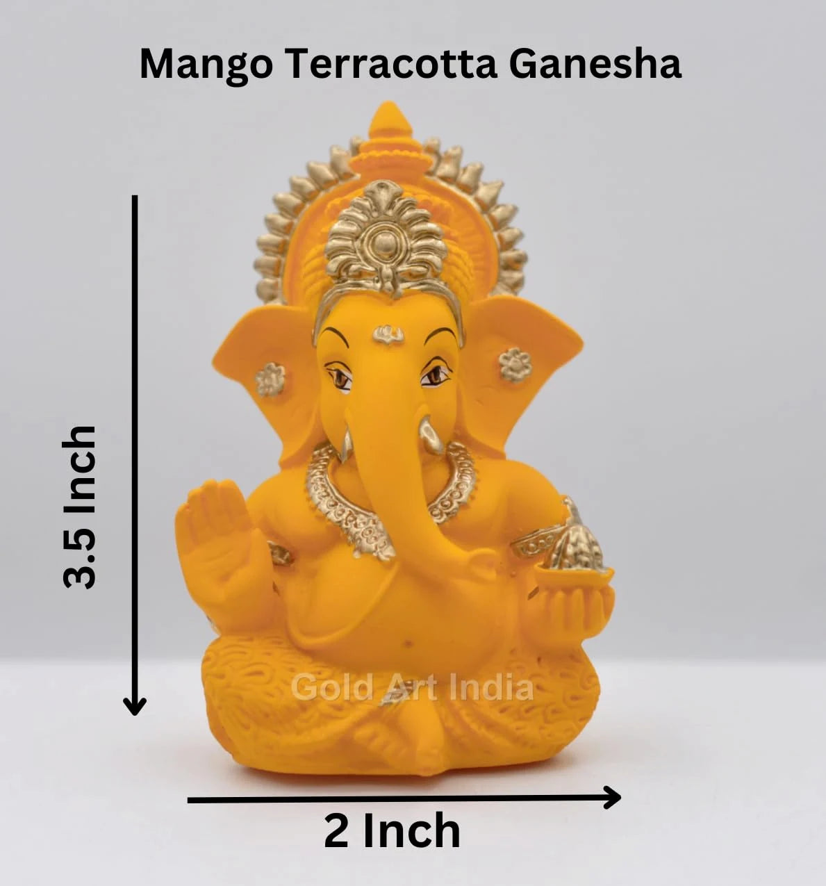 Mango terracotta Ganesha idol with golden detailing – 3.5 inch – Gold Art India