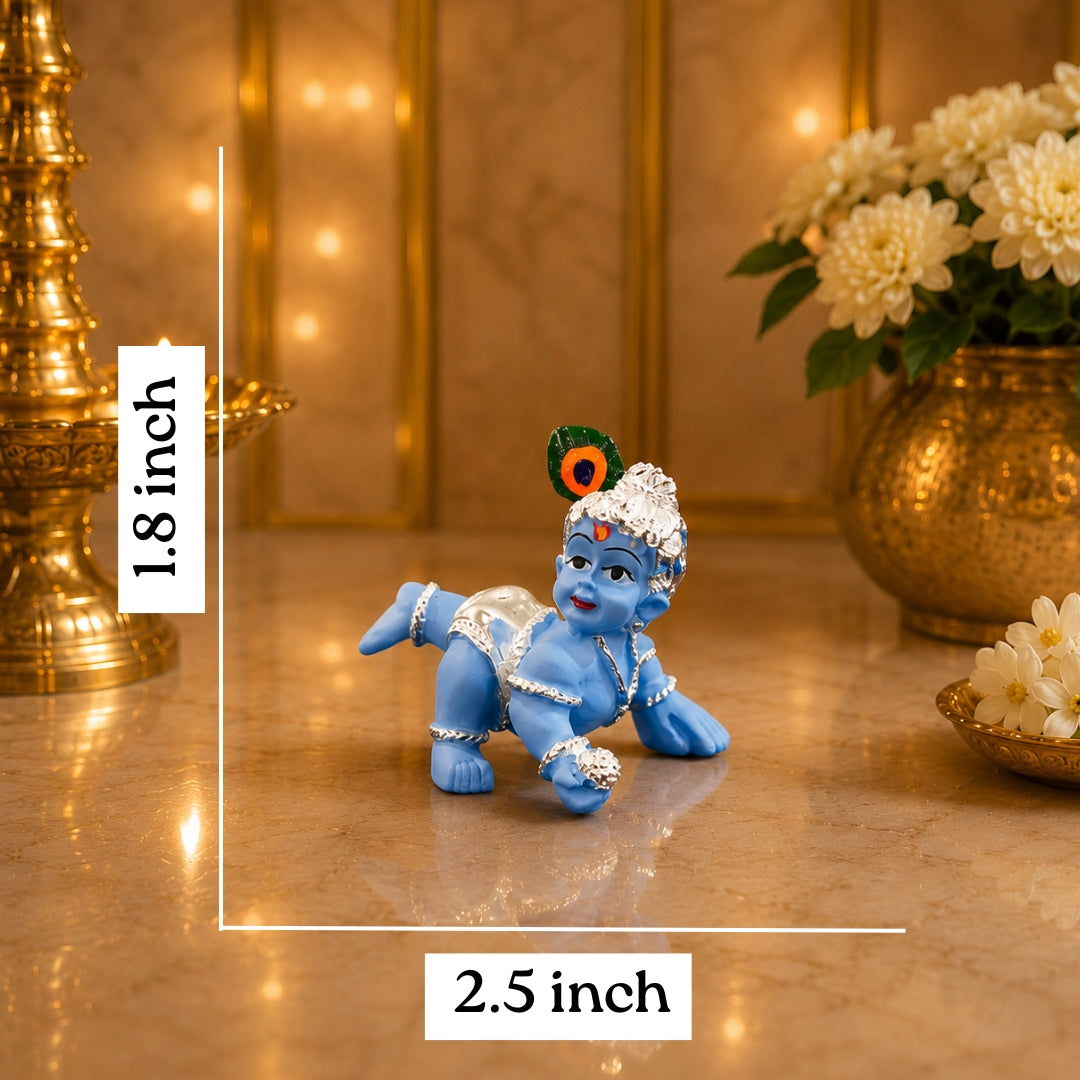 Laddu Gopal Idol (2.5 Inch) | Silver Plated Bal Krishna Murti with Premium Velvet Gift Box for Home Temple, Home Décor & Spiritual Gift
