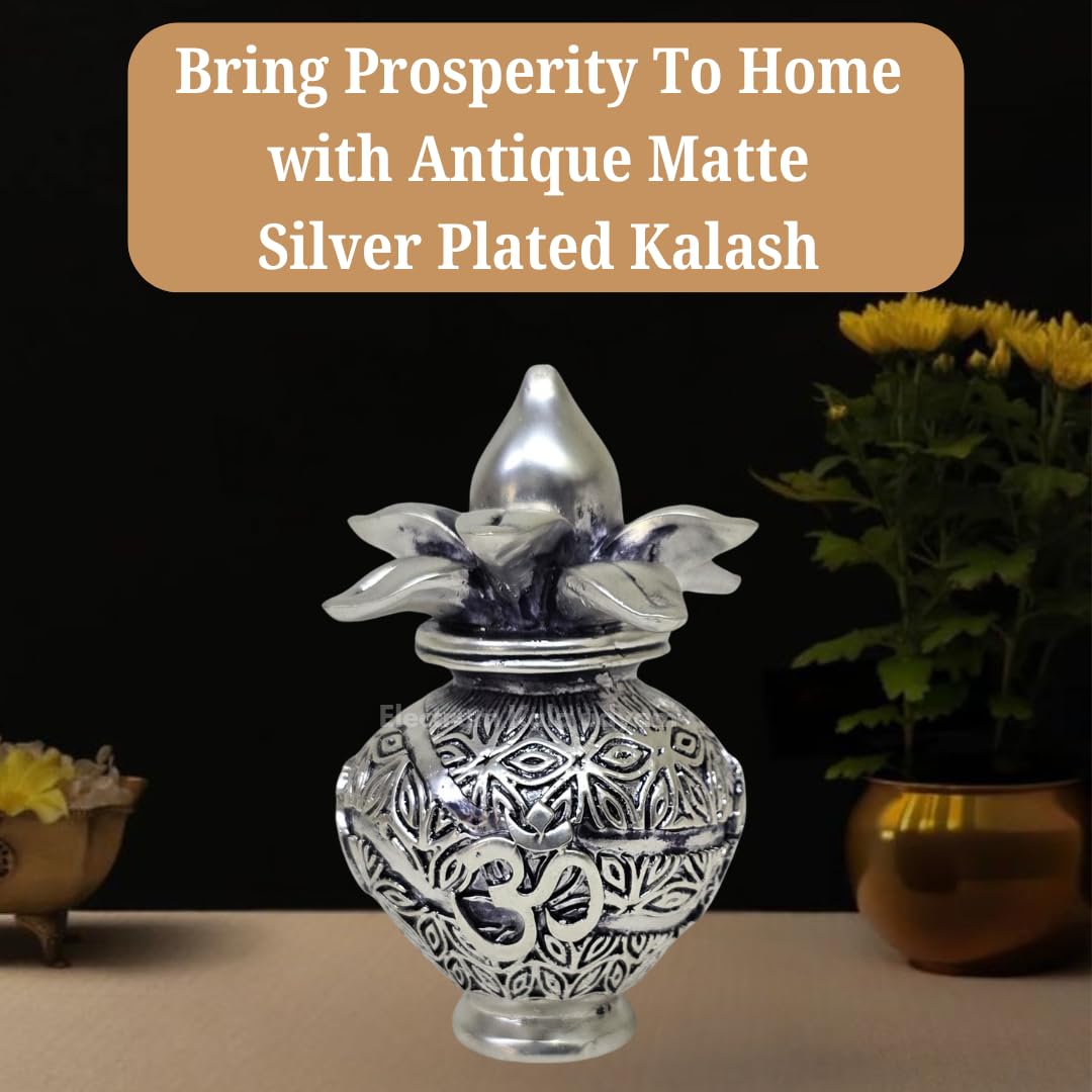 Silver Plated OM Kalash for Home Temple and Puja Room Decoration