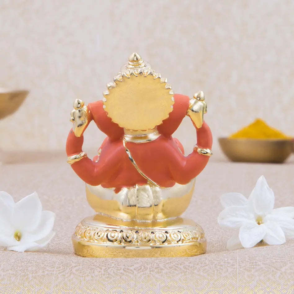Round Base Gold Art India orange ganesha back picture