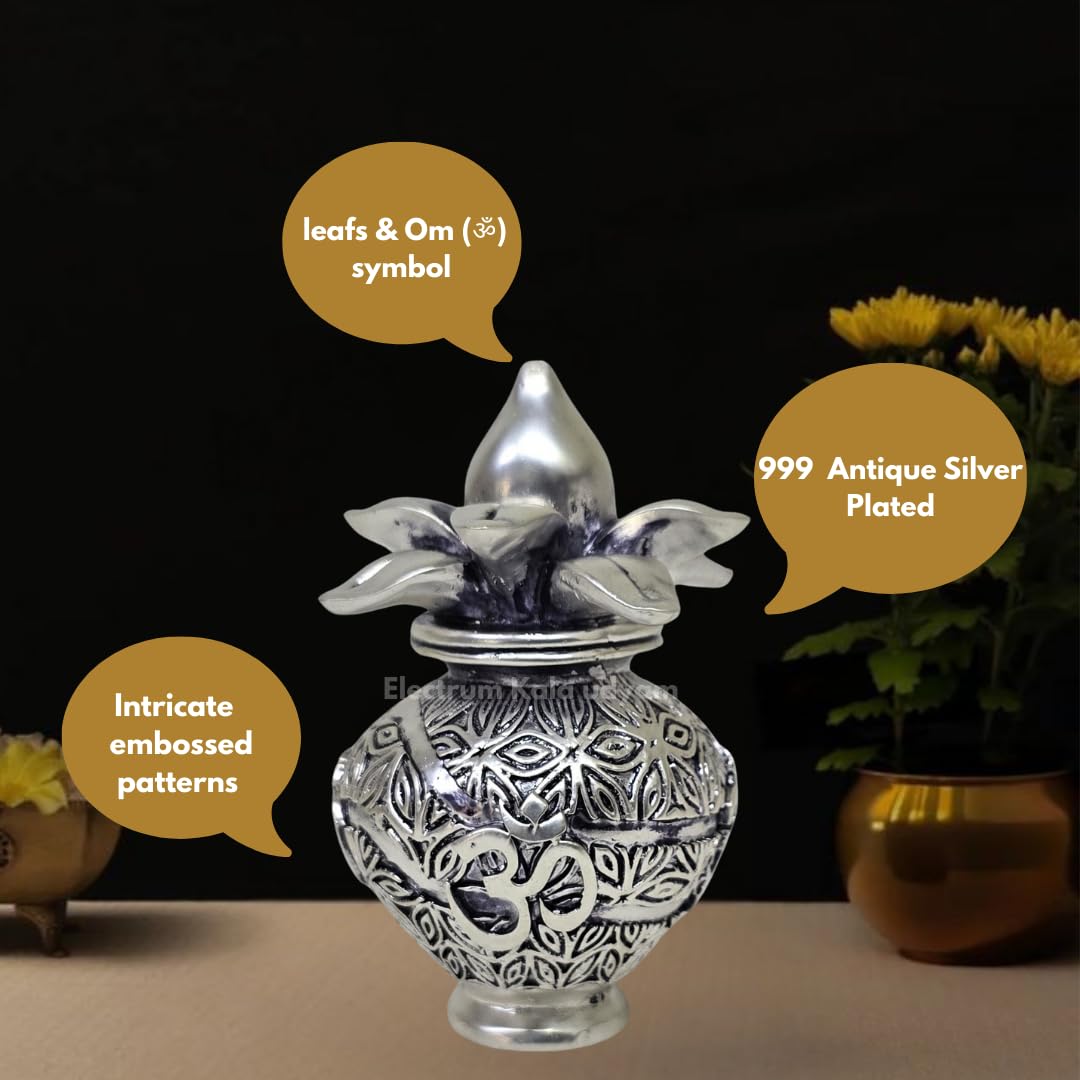 Sacred and Elegant Silver Plated OM Kalash – Ideal for Puja, Weddings, Housewarming