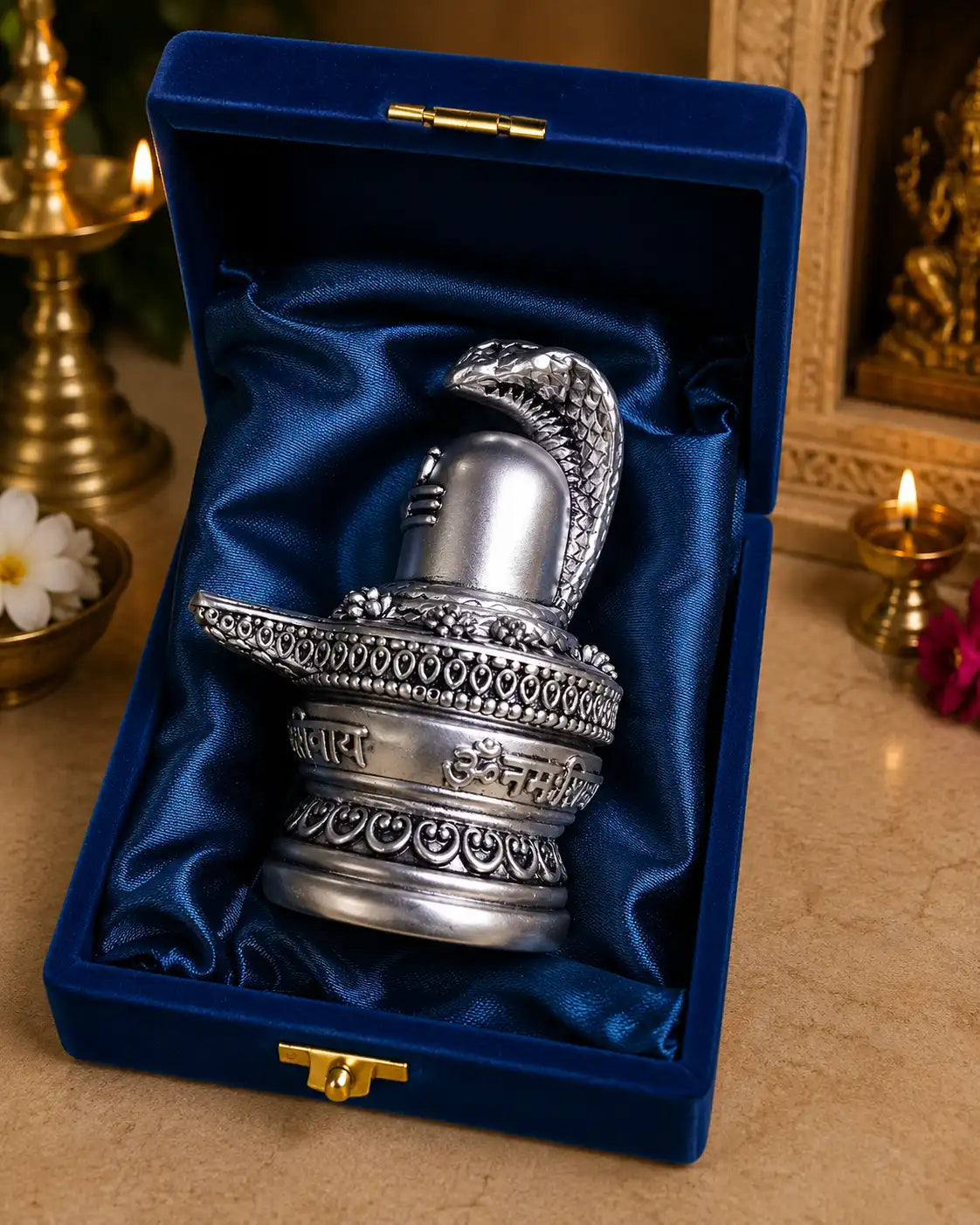 Gold Art India 999 Silver Plated Antique Shivling with Naag – 3 Inch Lord Shiva Shivling Idol