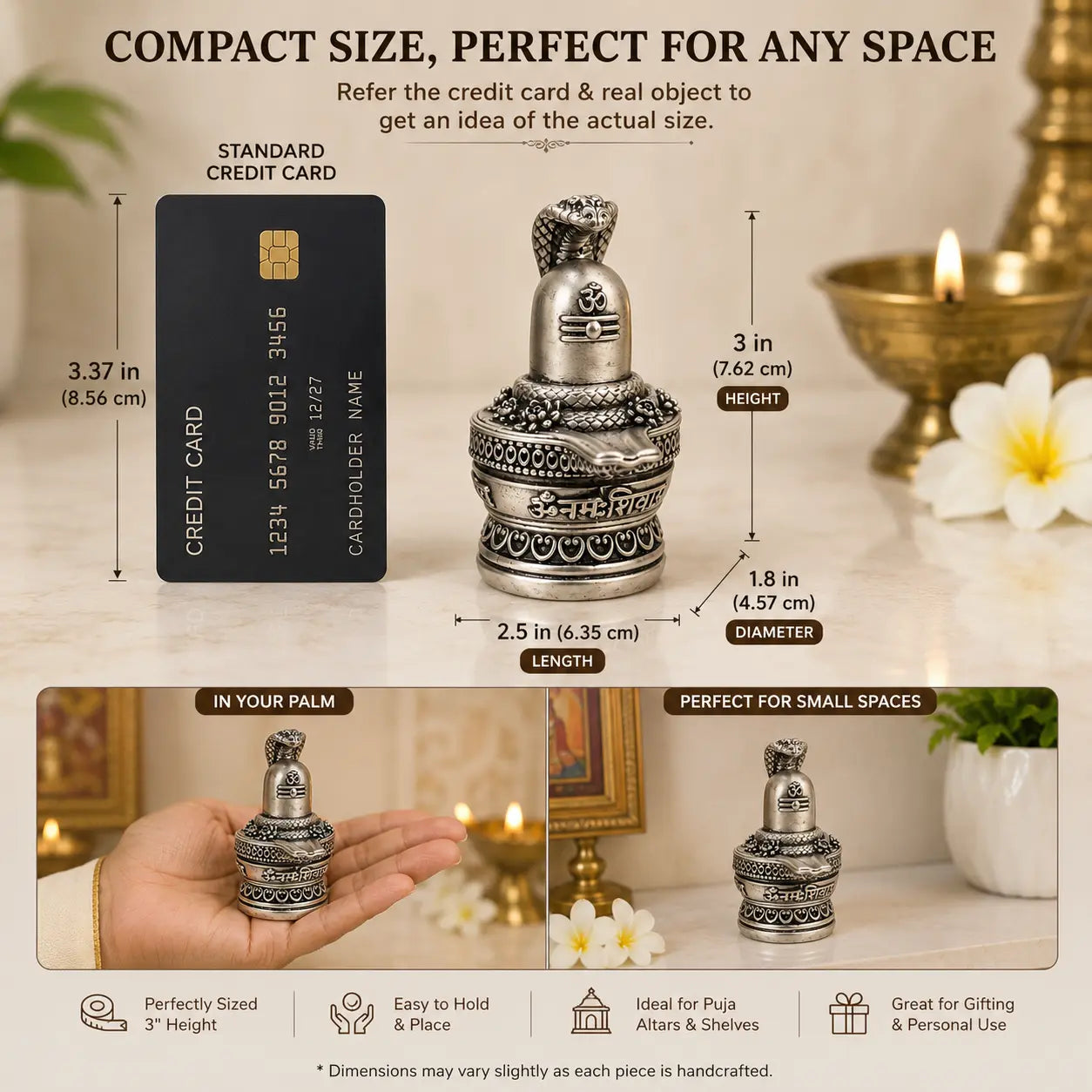 Gold Art India 999 Silver Plated Antique Shivling with Naag – 3 Inch Lord Shiva Shivling Idol