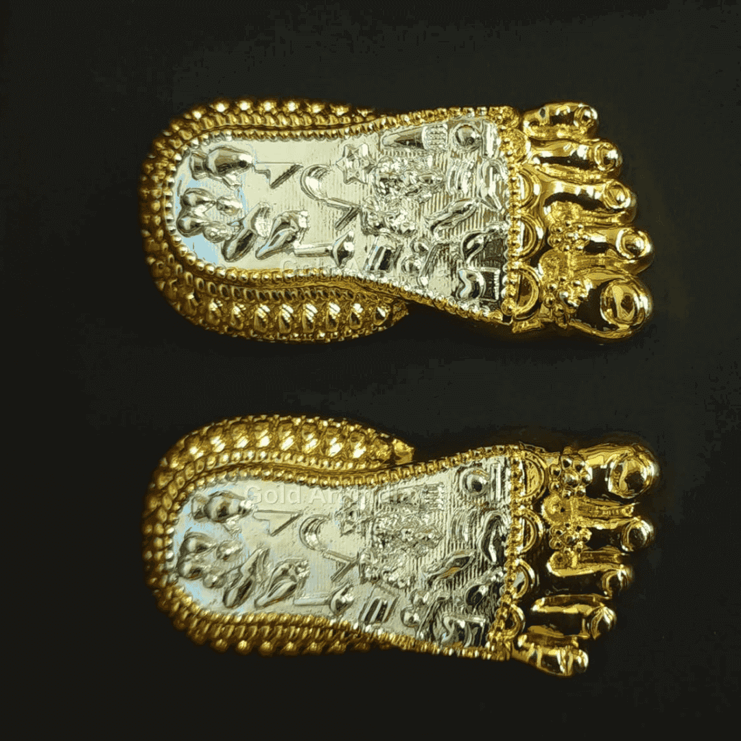 Shri Laxmi Charan Paduka Gold and Silver Plated idol, symbolizing Maa Lakshmi's divine footprints.