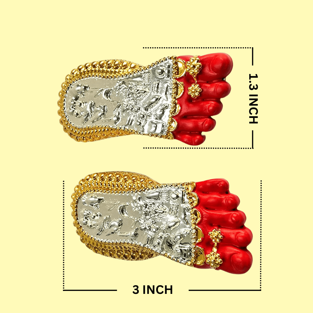 Shri Laxmi Charan Paduka gold and silver plated red feet idol, 3 inch, symbolizes Maa Lakshmi blessings for home decor.