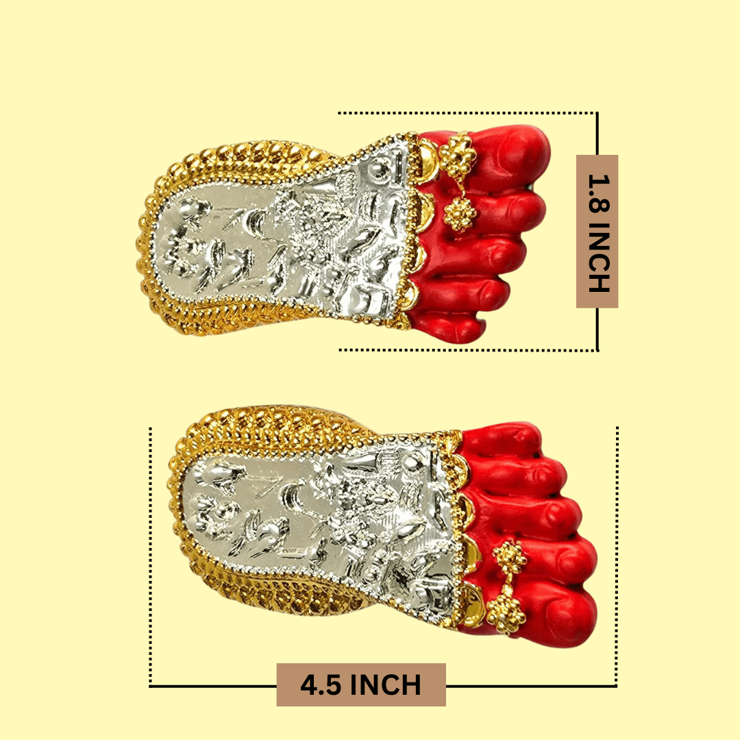 Shri Laxmi Charan Paduka 4.5 inch gold silver plated idol with red details, symbolizing Maa Lakshmi's blessings.