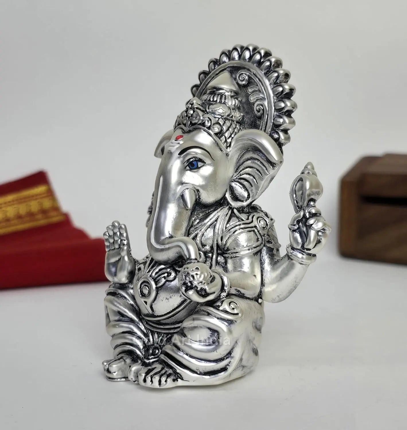 small ganesh idol for car dashboard silver finish side image