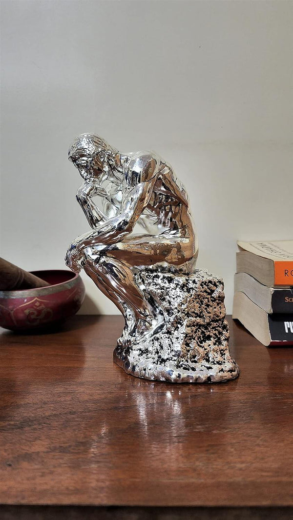 Thinker Statue โ 999 Silver Plated Antique Collectible | Retro Abstract Figurine by Gold Art India