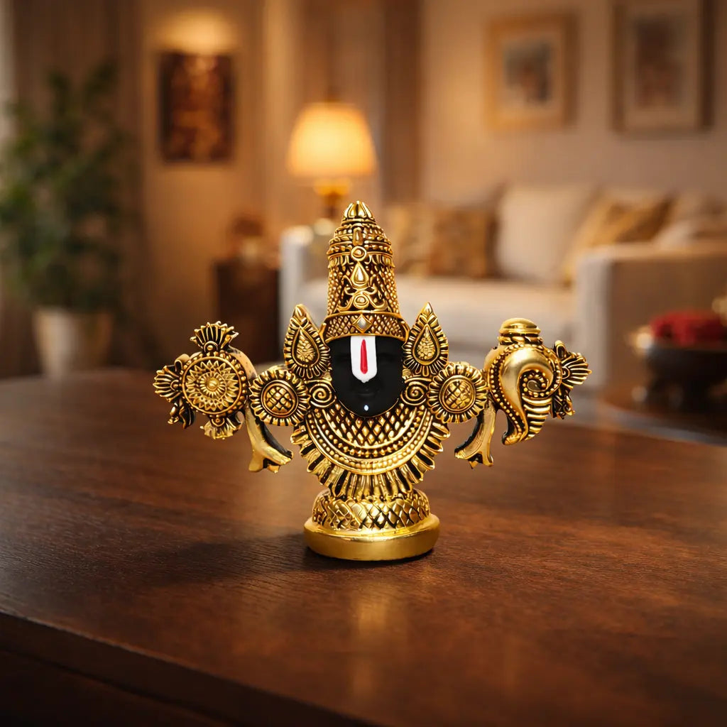 Lord Balaji face idol – 3.5 inch, angled view – Gold Art India