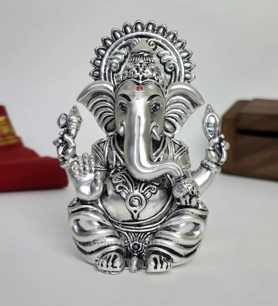vakratunda ganesha idol silver plated antique matte