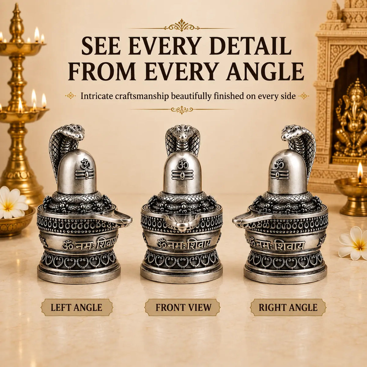 Gold Art India 999 Silver Plated Antique Shivling with Naag – 3 Inch Lord Shiva Shivling Idol
