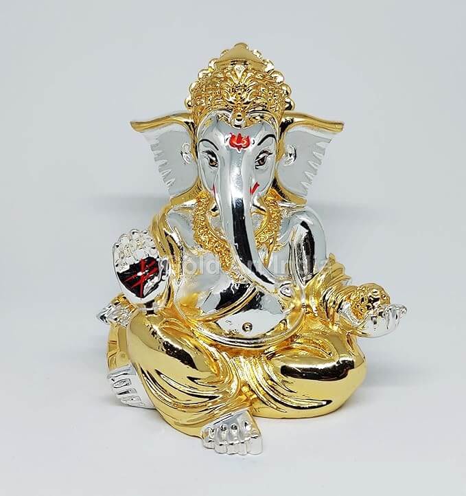 Collection of gold and silver plated Ganesha idols in different sizes and finishes, Gold Art India