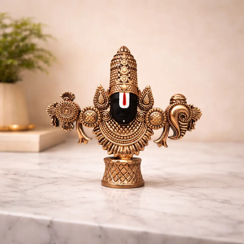 Lord Balaji Bust – Copper-Plated Antique Matte Finish – 4.5 Inch for Home Mandir & Gift Purpose - Gold Art India