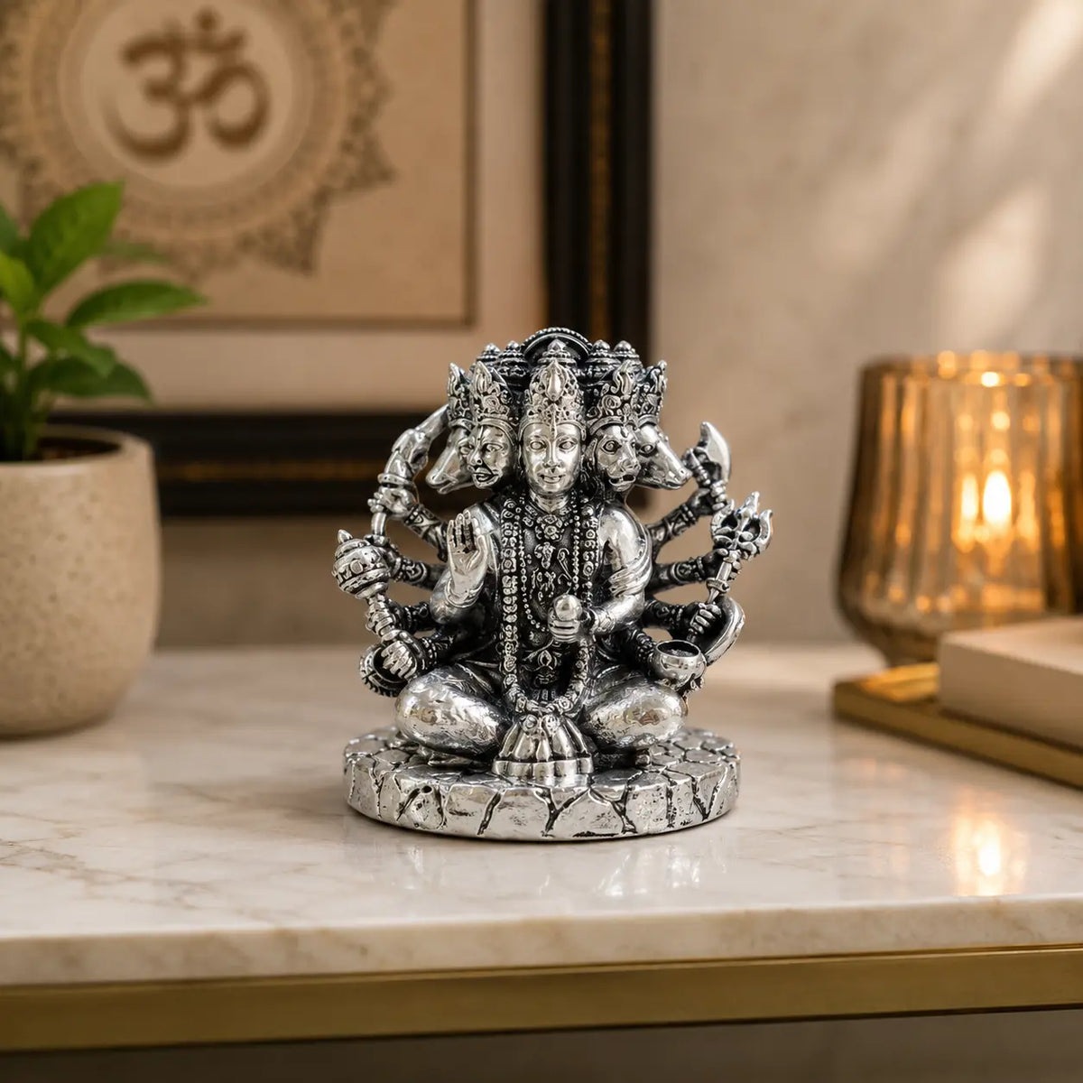 999 Silver Plated Panchmukhi Hanuman Idol – 2.8 Inch | Antique Matte Finish | Bajrangbali Murti for Home Mandir, Office, Car Dashboard & Gifting
