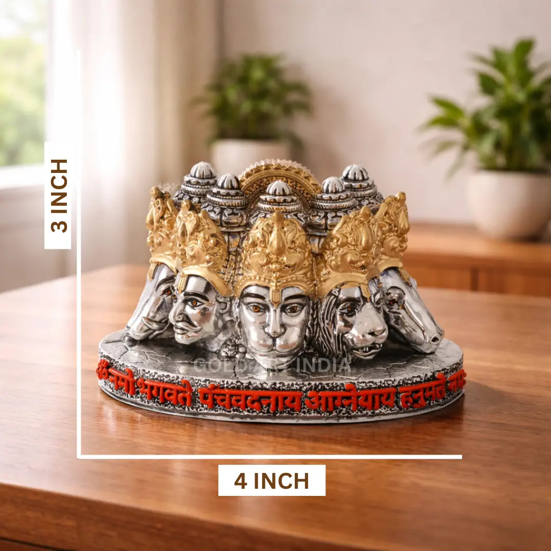 Panchmukhi Hanuman bust idol – silver antique gold finish, side view – Gold Art India #color_Silver Antique Gold