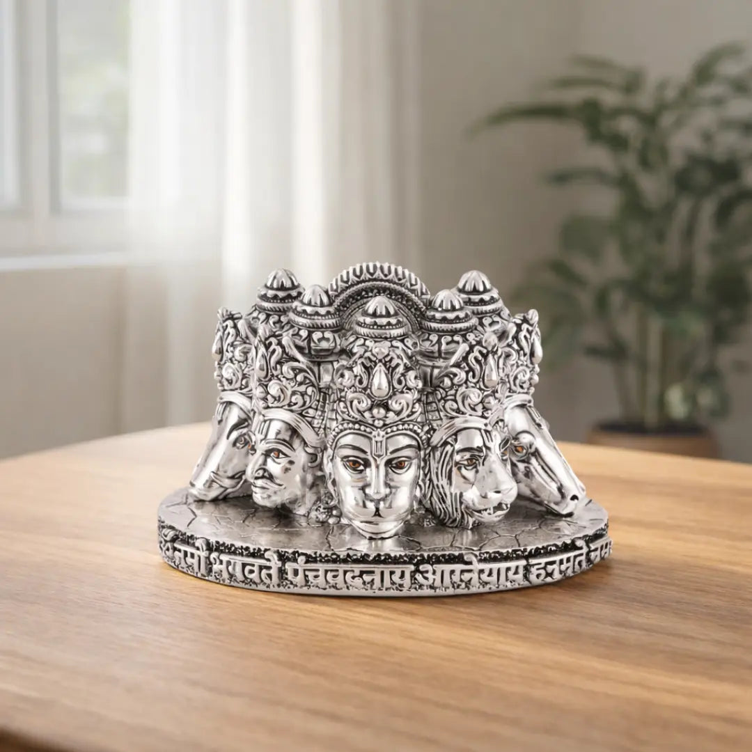 Panchmukhi Hanuman bust idol – silver antique finish, front view – Gold Art India #color_Silver Antique