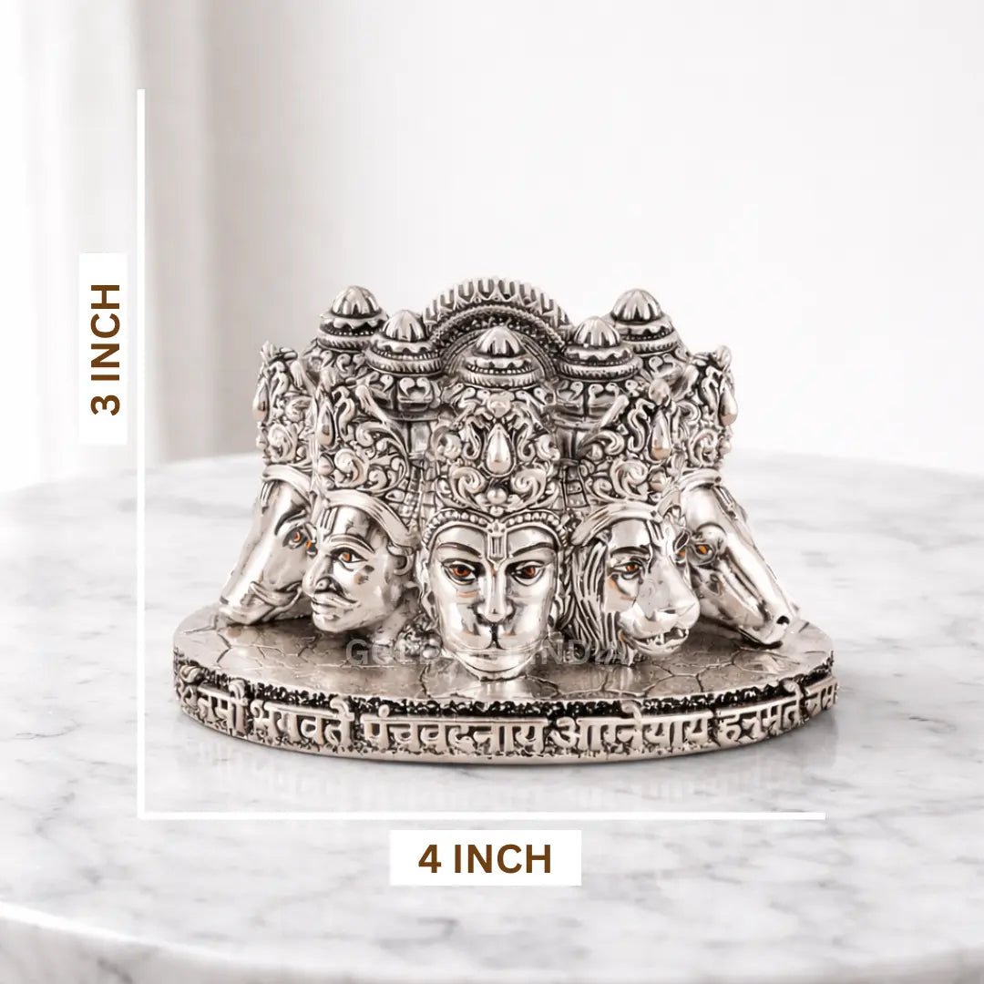 Panchmukhi Hanuman bust idol – silver antique finish, side view – Gold Art India #color_Silver Antique