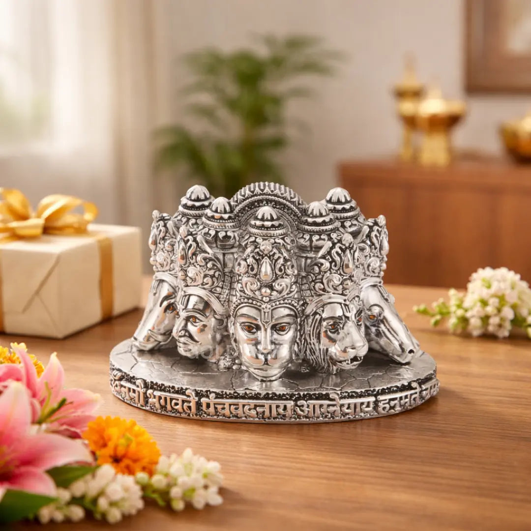 Panchmukhi Hanuman bust idol – silver antique finish, rear view – Gold Art India #color_Silver Antique