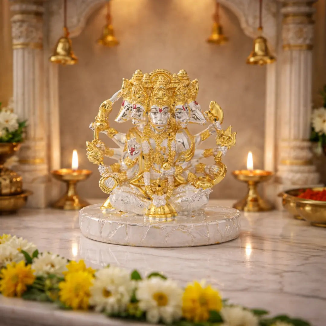 Gold Art India Panchmukhi Hanuman Idol – Gold & Silver Plated Dual Tone Murti | Glossy Finish | 4 Inch