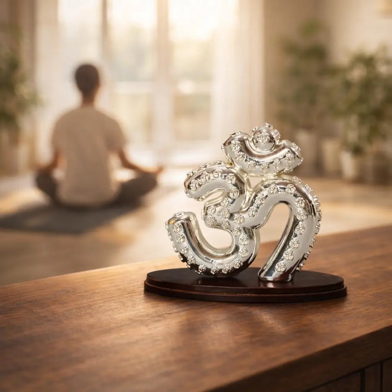 108 Sacred Om Silver Plated Idol with MDF Base | Spiritual Home Décor & Gifting