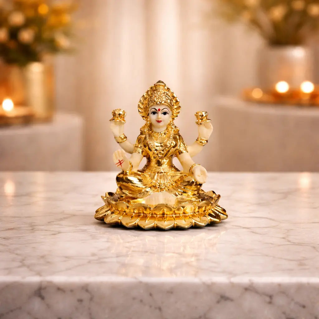 Kamal Laxmi gold plated with Off White Terracotta Work with Gold Plated Coin |Gold Art India