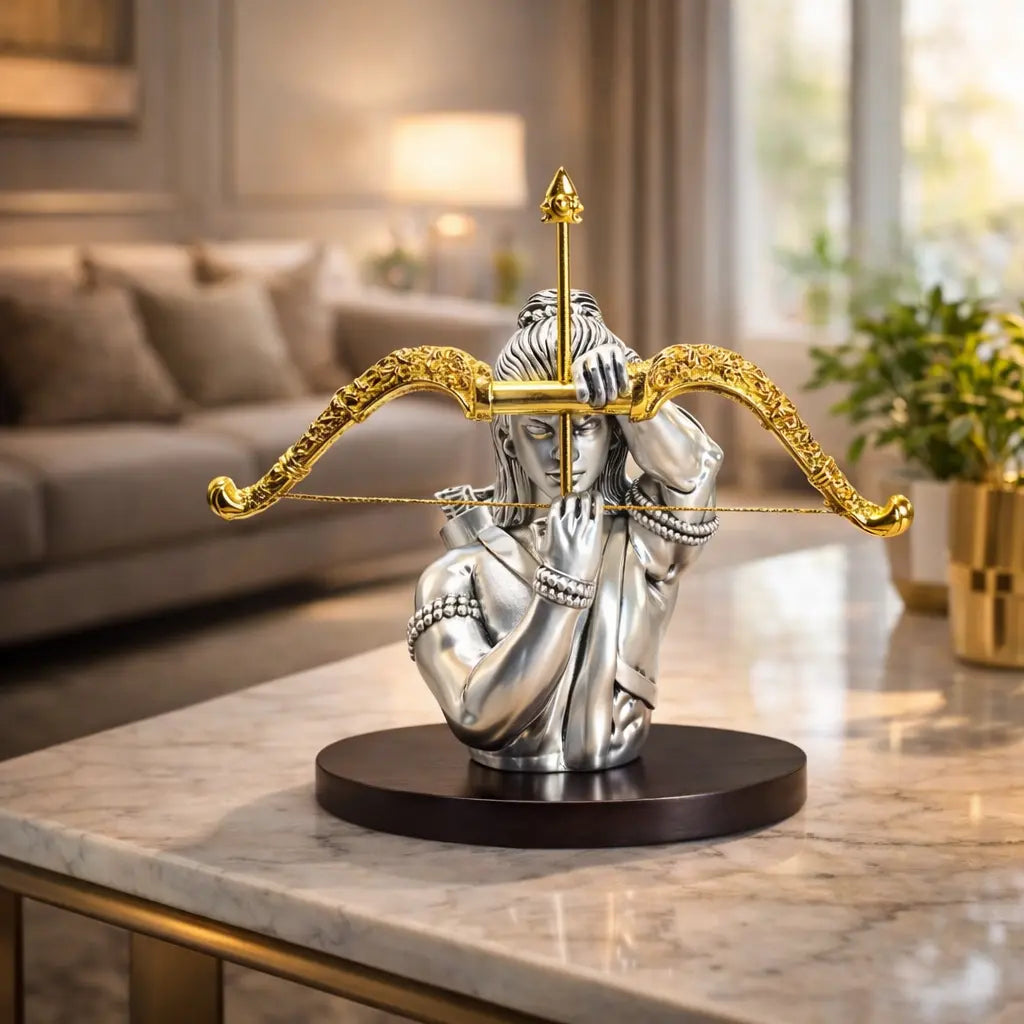 Lord Ram Idol with Bow & Arrow – 999 Silver Plated, Antique Matte Finish (5.7 Inch)