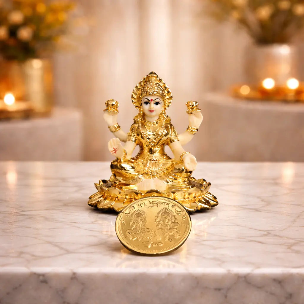 Kamal Laxmi gold plated with Off White Terracotta Work with Gold Plated Coin |Gold Art India