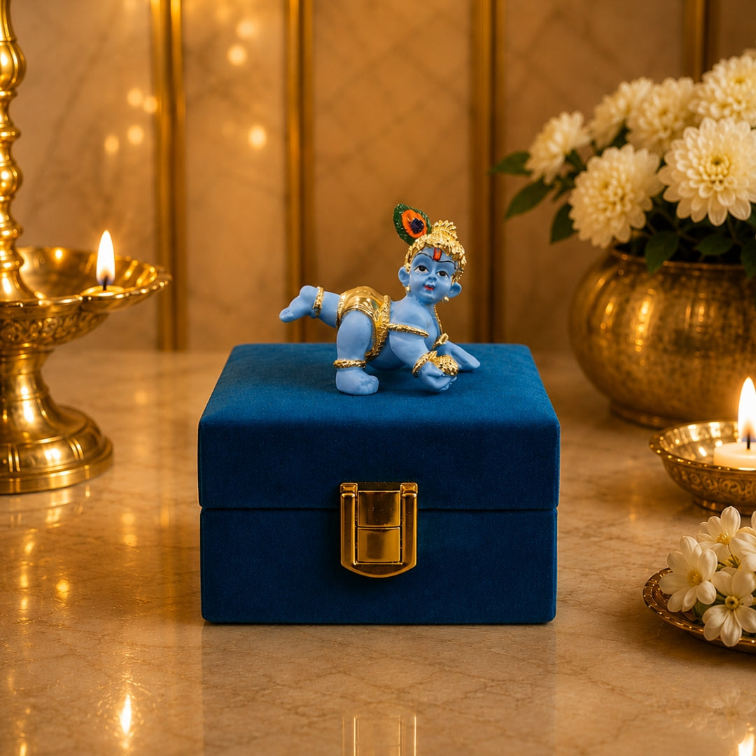 Laddu Gopal Idol (2.5 Inch) | 24K Gold Plated Bal Krishna Murti with Premium Velvet Gift Box for Home Temple, Home Décor & Spiritual Gift
