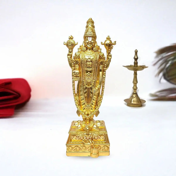 Lord Venkateshwara Idol – Gold-Plated Matte Finish Murti for Home, Temple & Car Decor