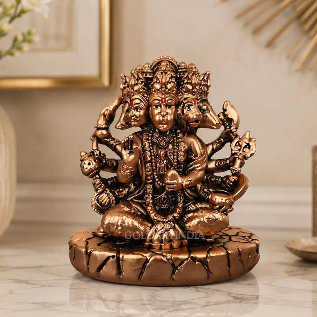 Gold Art India Panchmukhi Hanuman Idol | Copper Antique Matte Finish | 4 Inch