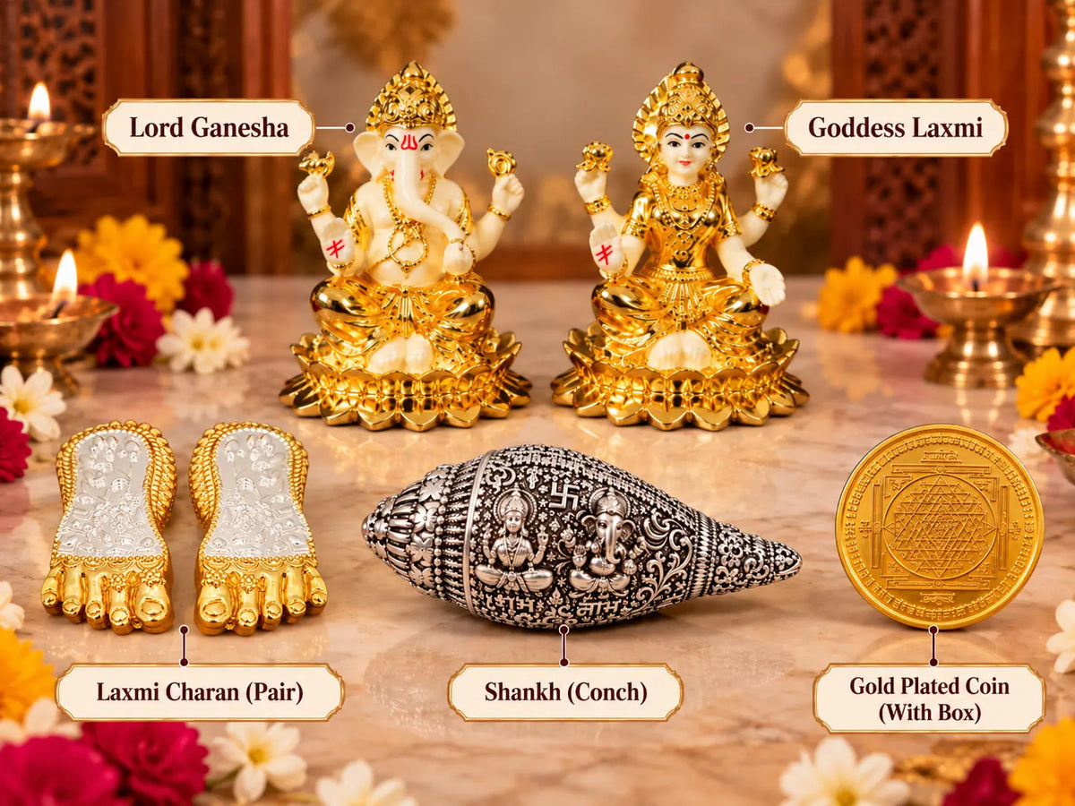 Lakshmi Ganesh Puja Set Detailed View – Gold Art India