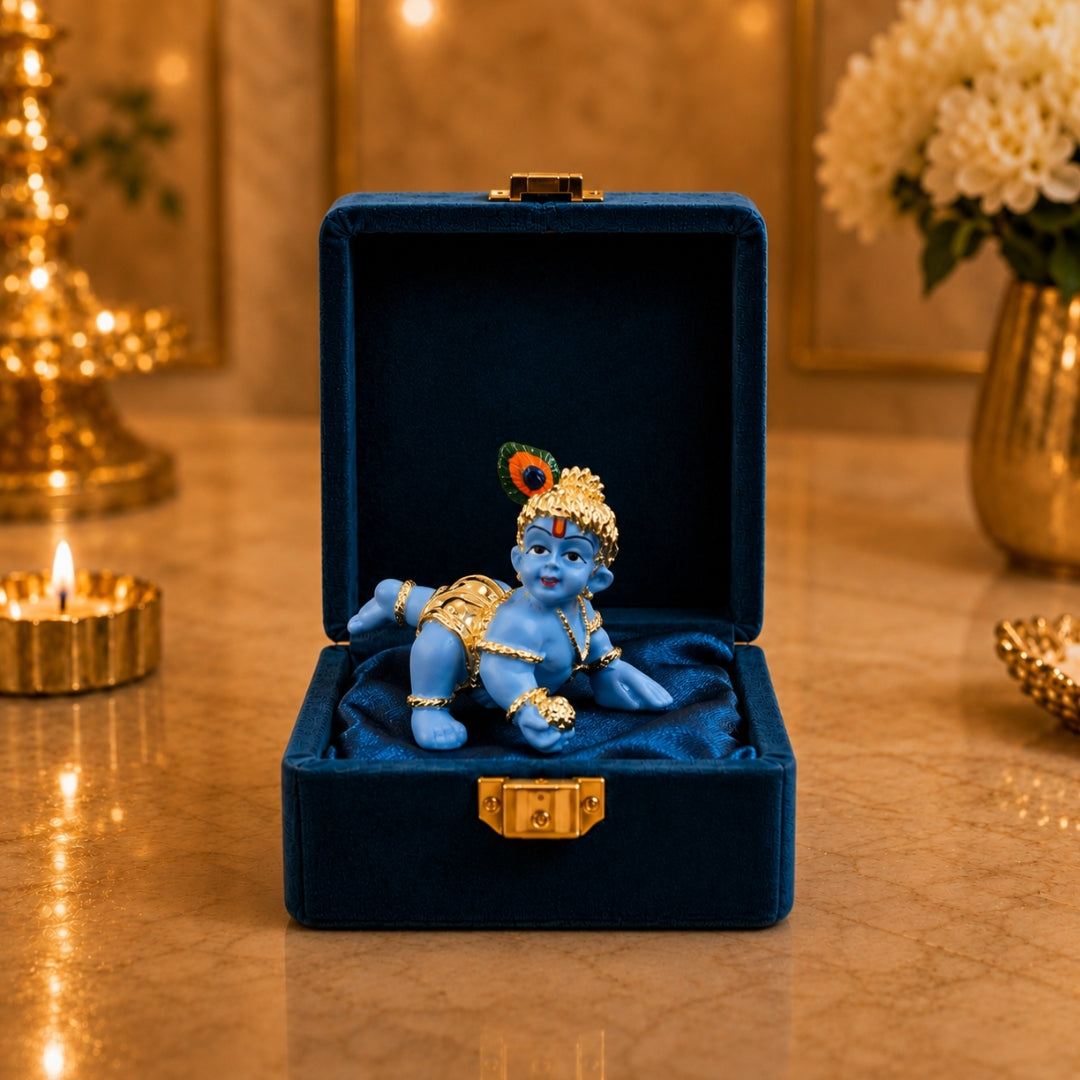 Laddu Gopal Idol (2.5 Inch) | 24K Gold Plated Bal Krishna Murti with Premium Velvet Gift Box for Home Temple, Home Décor & Spiritual Gift