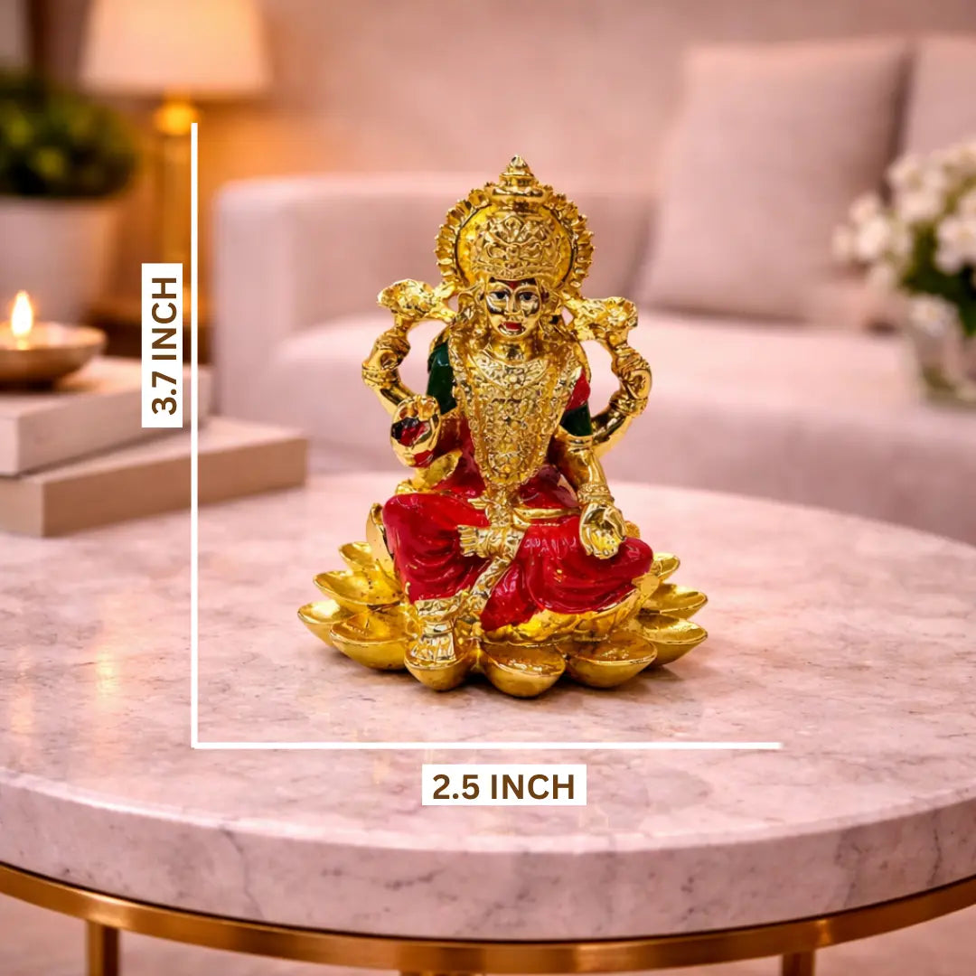 Kamal Laxmi gold plated idol – 3.7 inch, size reference – Gold Art India