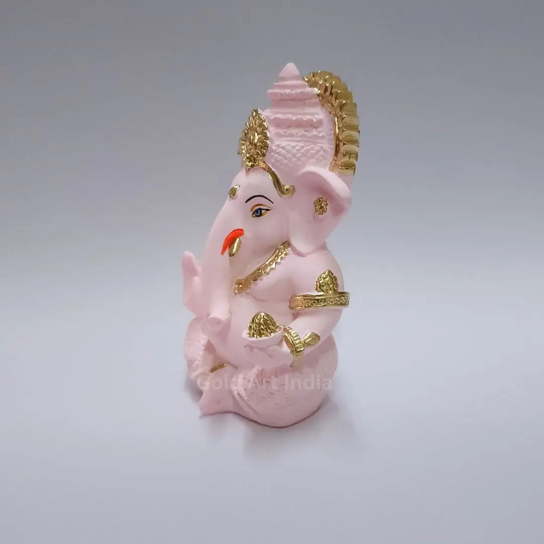 Pink Terracotta Ganesha Idol – Car Dashboard | Home Decor | Gold Art India