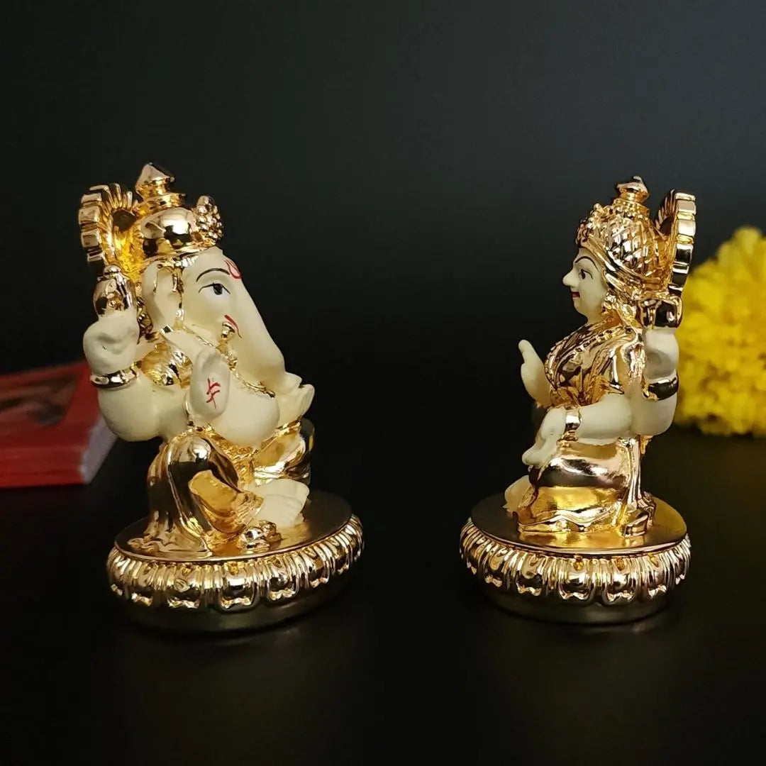 New Chakra Laxmi Ganesha Idol Gold off white 2.7  | Gold Art India