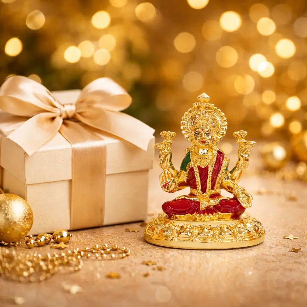 Laxmi Mata gold plated idol – 3.7 inch, detail view – Gold Art India